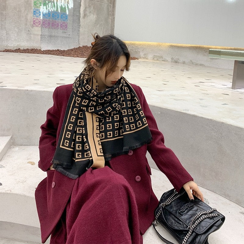 Jacquard Fringed Cashmere-Like Scarf