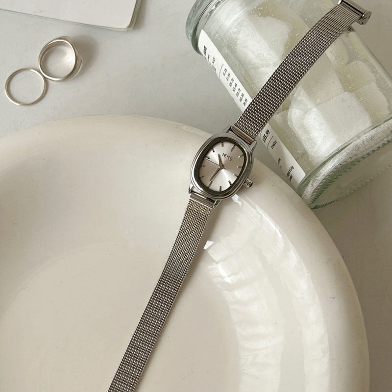 Oval Dial Milanese Mesh Strap Quartz Watch