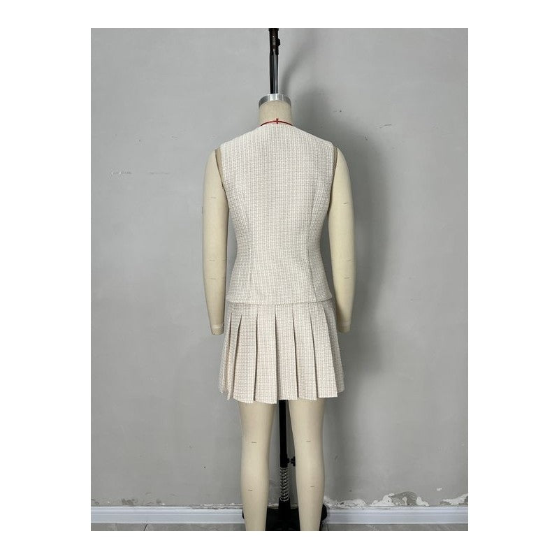 Sleeveless Vest Pleated Skirt Set
