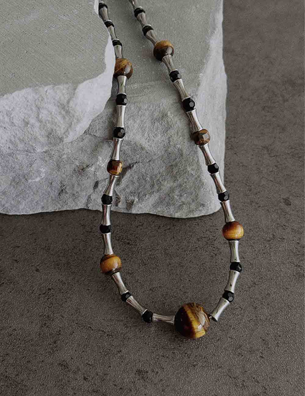 Retro Handmade Bamboo Tiger Eye Necklace