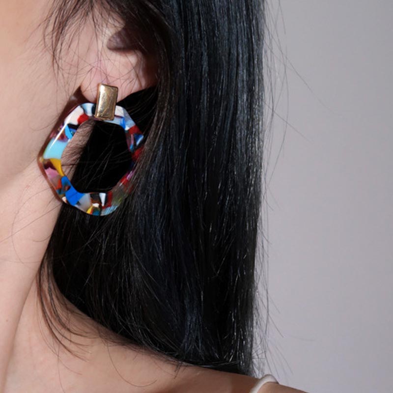 Colorful Acetate Geometric Drop Hoop Earrings