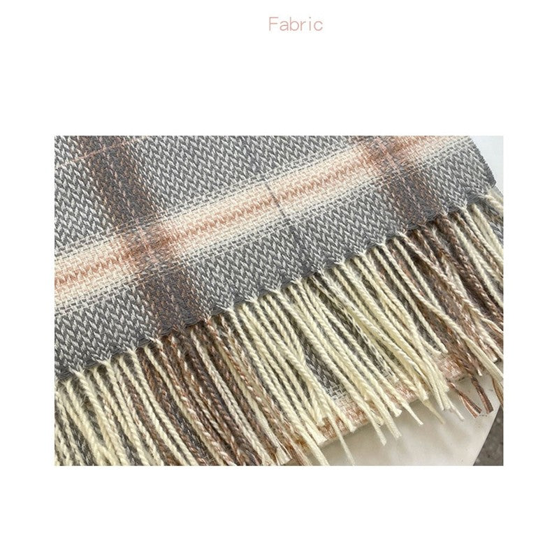 Jacquard Plaid Imitation Cashmere Tassled Shawl Scarf