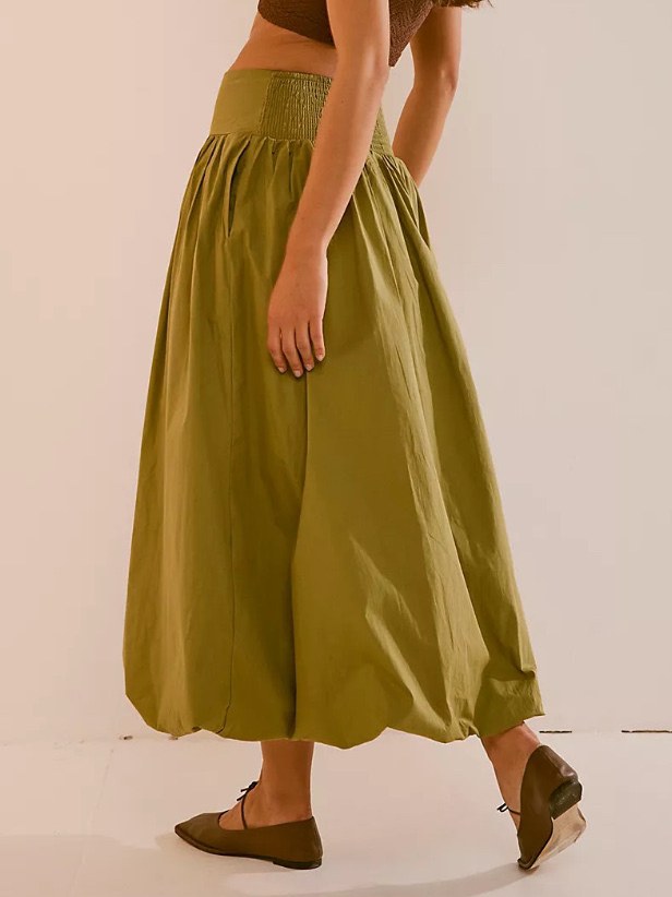 Solid Color Casual Maxi Lantern Skirt