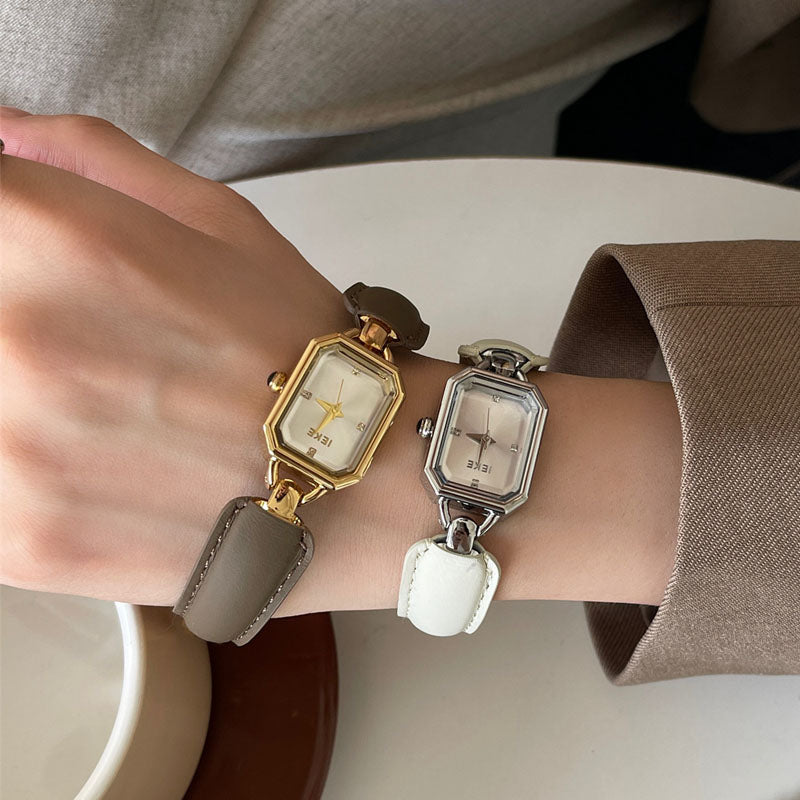 Elegant Square Dial Leather Bracelet Quartz Watch