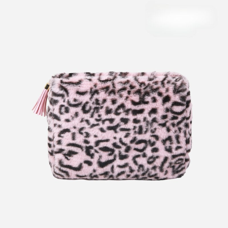 Leopard Print Plushed Large Capacity Makeup Bag