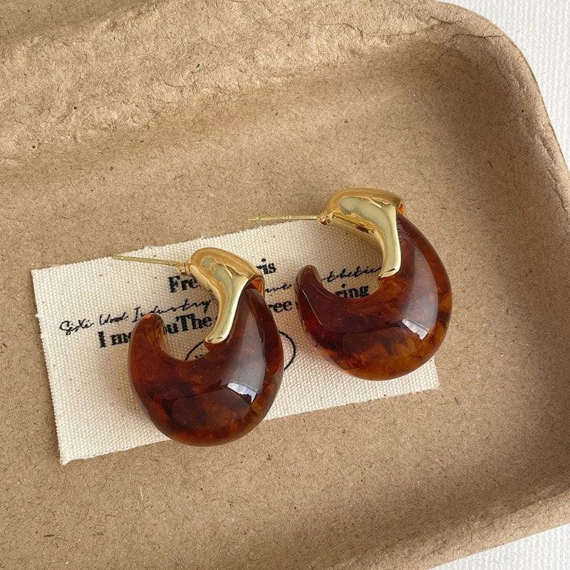 Vintage Stone C-Shape Stud Earrings