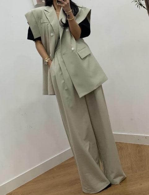 Sleeveless V-Neck Vest and Pants Sets