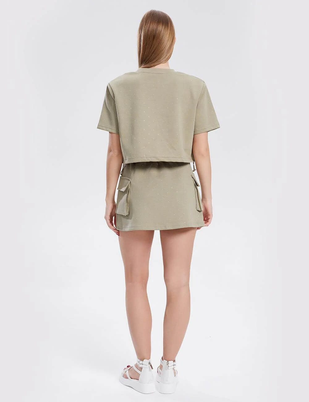 Solid Color Short Tops and Skirts Sets