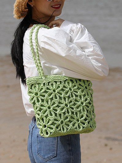Flower Hollow Out Solid Color Shoulder Bag