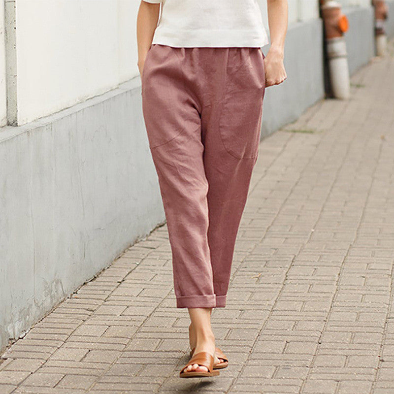 Women's Casual Cotton Linen Straight Leg Pants