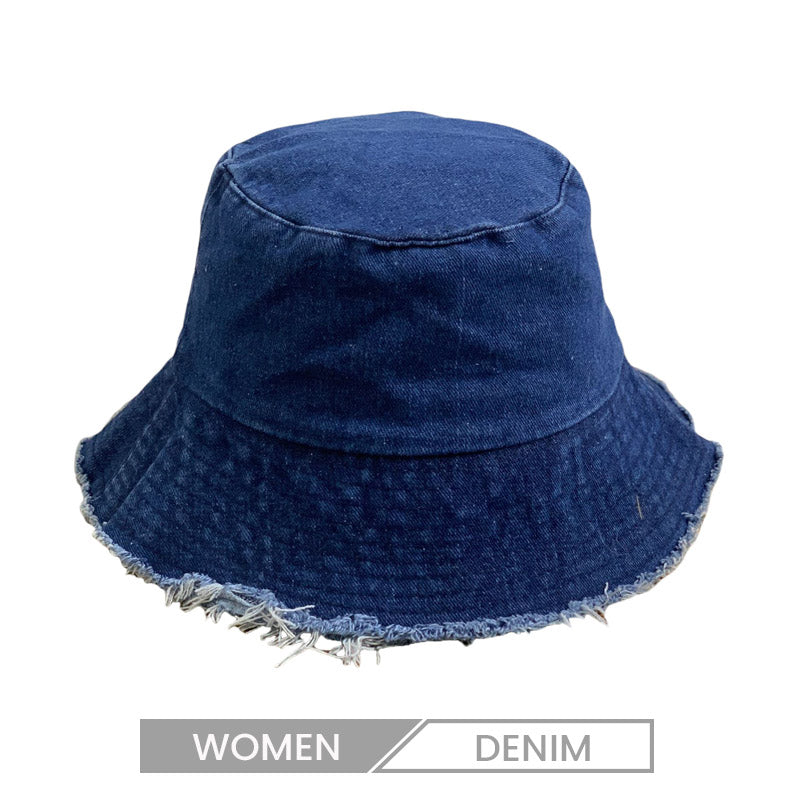 Sombrero de pescador de mezclilla personalizado con dobladillo sin rematar y protector solar de moda