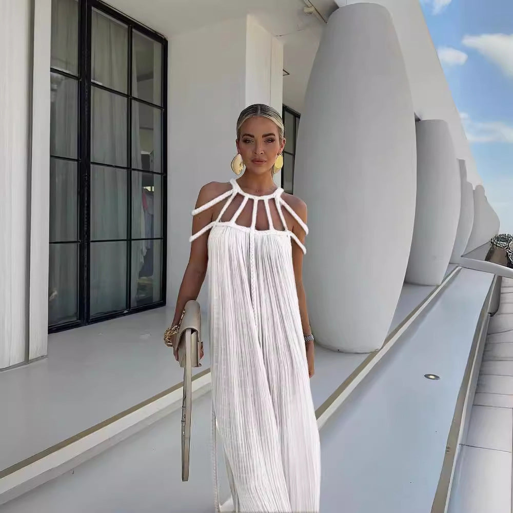 Vestido largo bohemio con tirantes y hombros descubiertos para mujer en varios colores