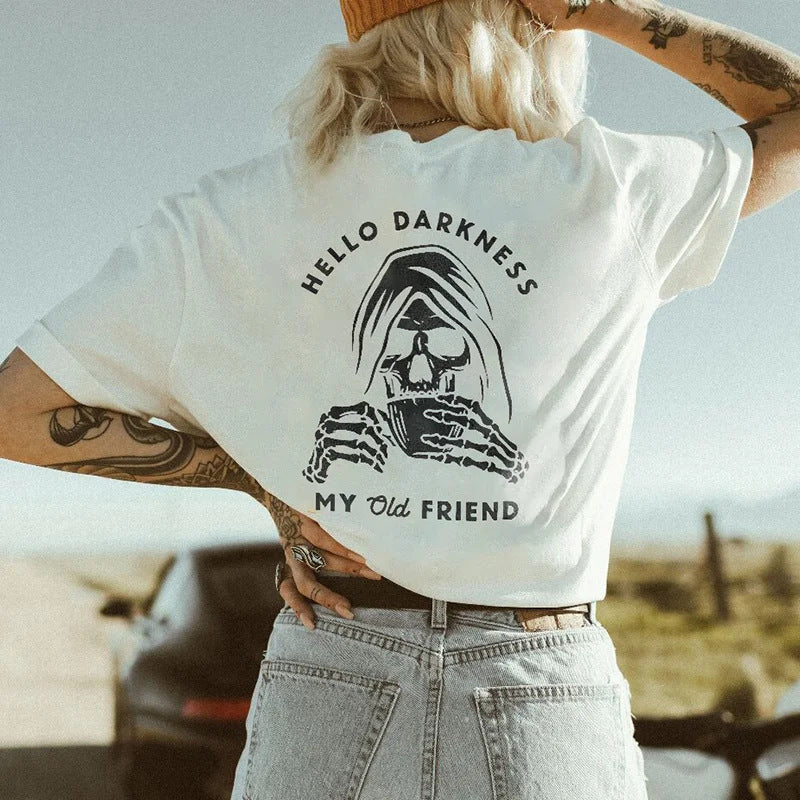 Camiseta de Halloween para mujer con calavera de terror y bruja con alfabeto