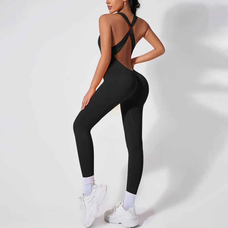 Women Fashion Solid Color Seamless Yoga Jumpsuit