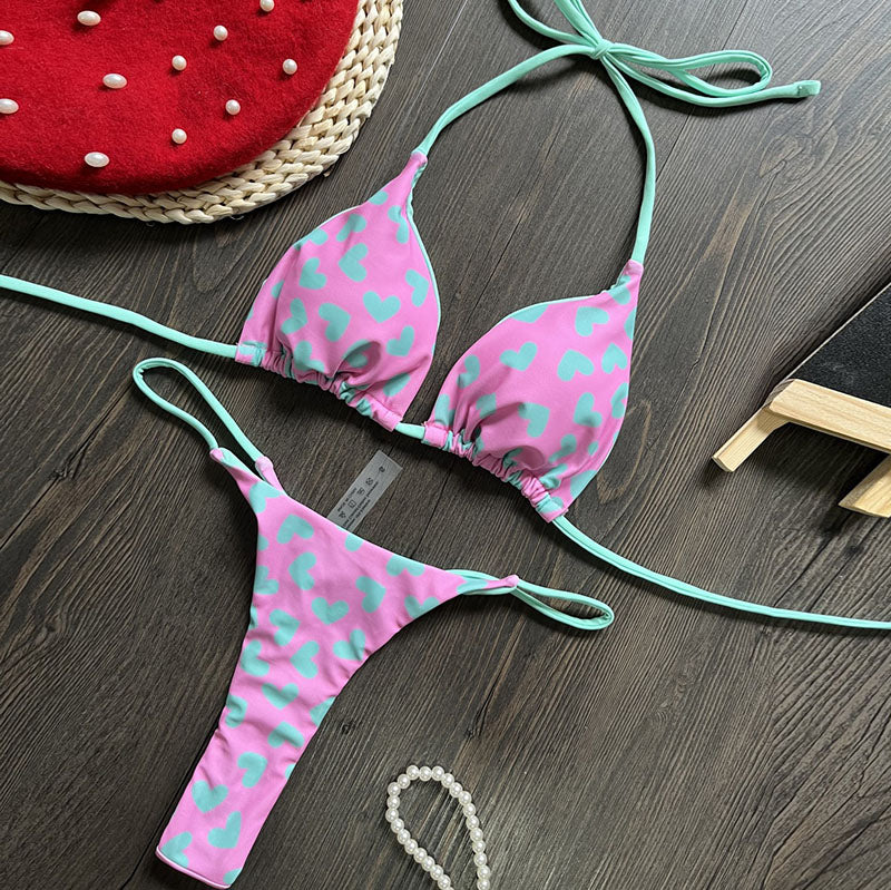 Conjunto de bikini con estampado de corazón sexy a la moda para mujer