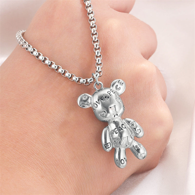 Collar unisex con colgante de oso de amor y paz
