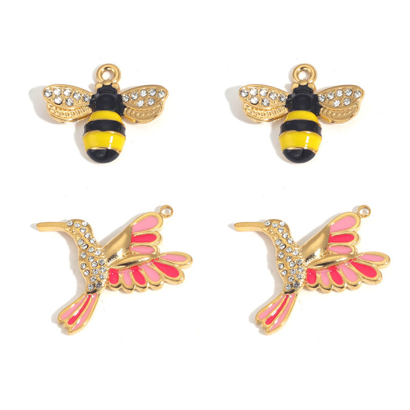 Collar con colgante de abeja y pájaro esmaltado para mujer