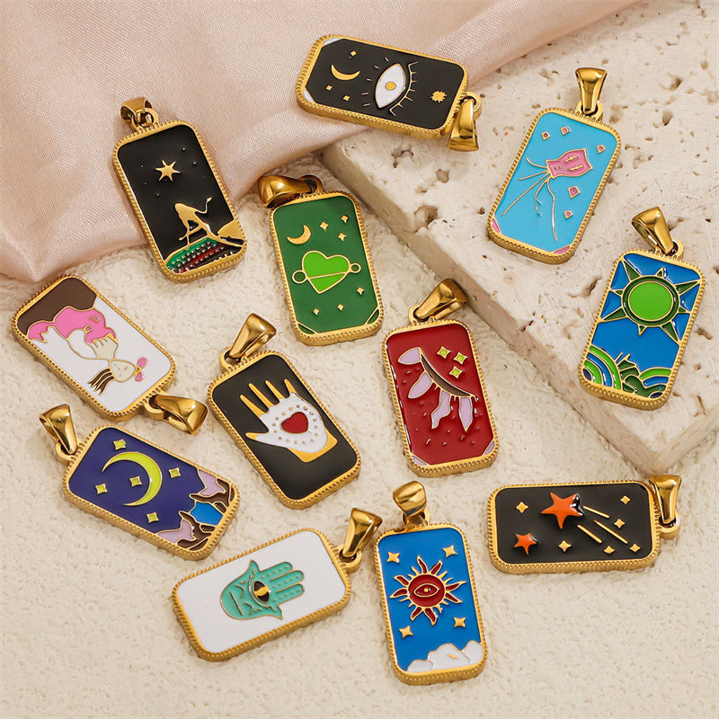 Collar con colgante de carta del tarot esmaltada vintage para mujer