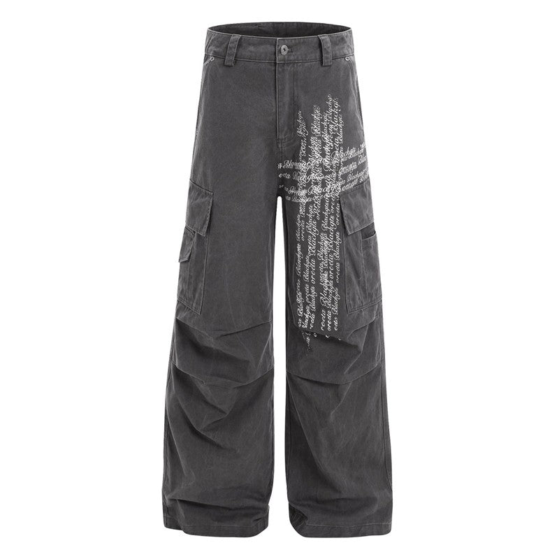 Printed Cargo Pants Retro Pleated Unisex