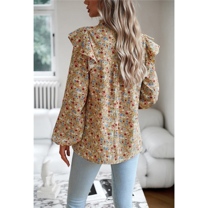 Crewneck Long Sleeves Floral Printed Casual Loose Blouse