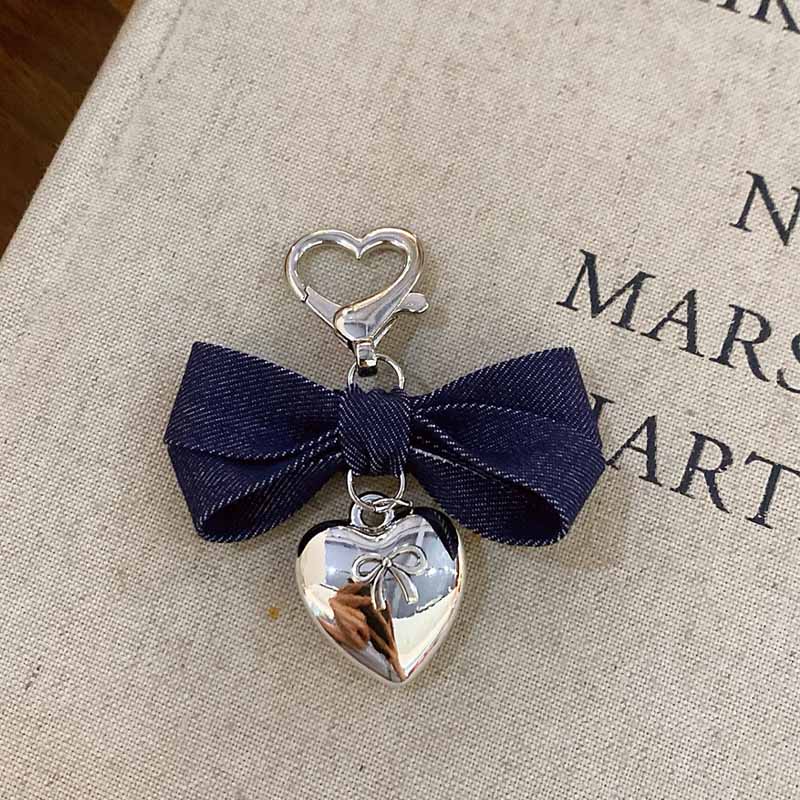 Simple Denim Bow Knot Heart Bag Charm