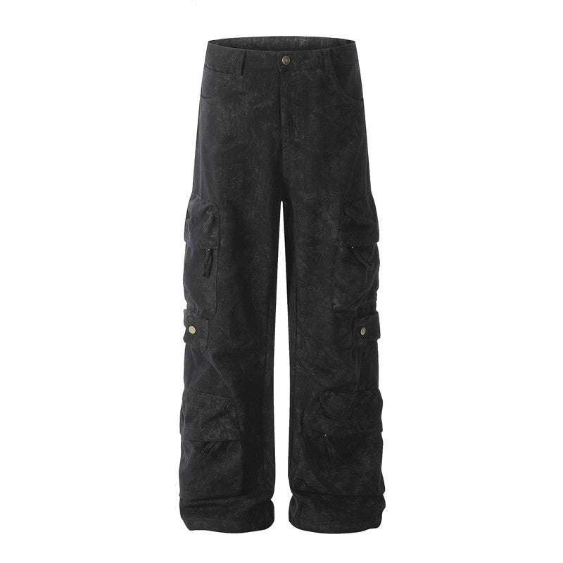 Distressed Cargo Wide-Leg Pants Unisex Loose Fit Casual Trousers