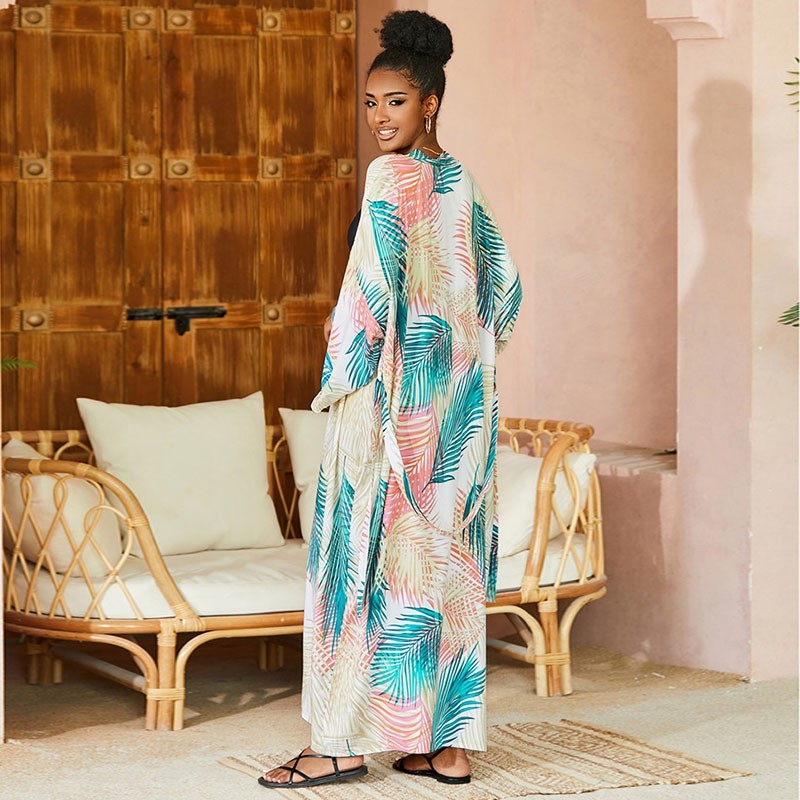 Long-Sleeve Printed Loose-Fit Cover-Up