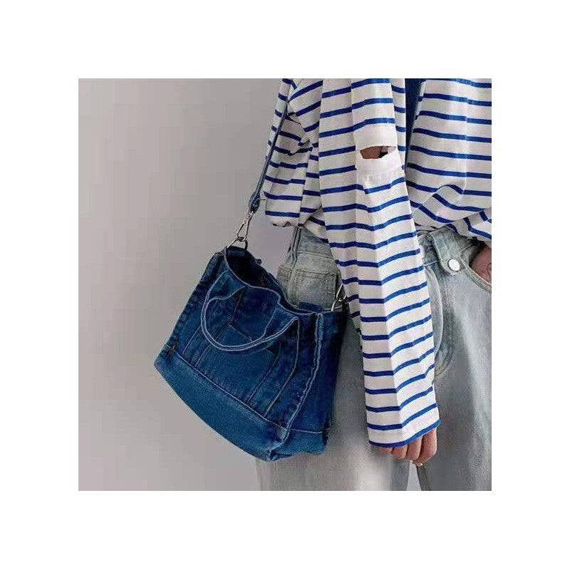 Detachable-Strap Denim Crossbody Bag