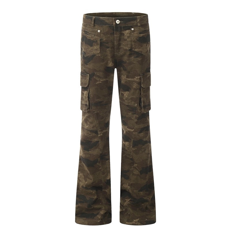Slim Camouflage Cargo Flared Pants