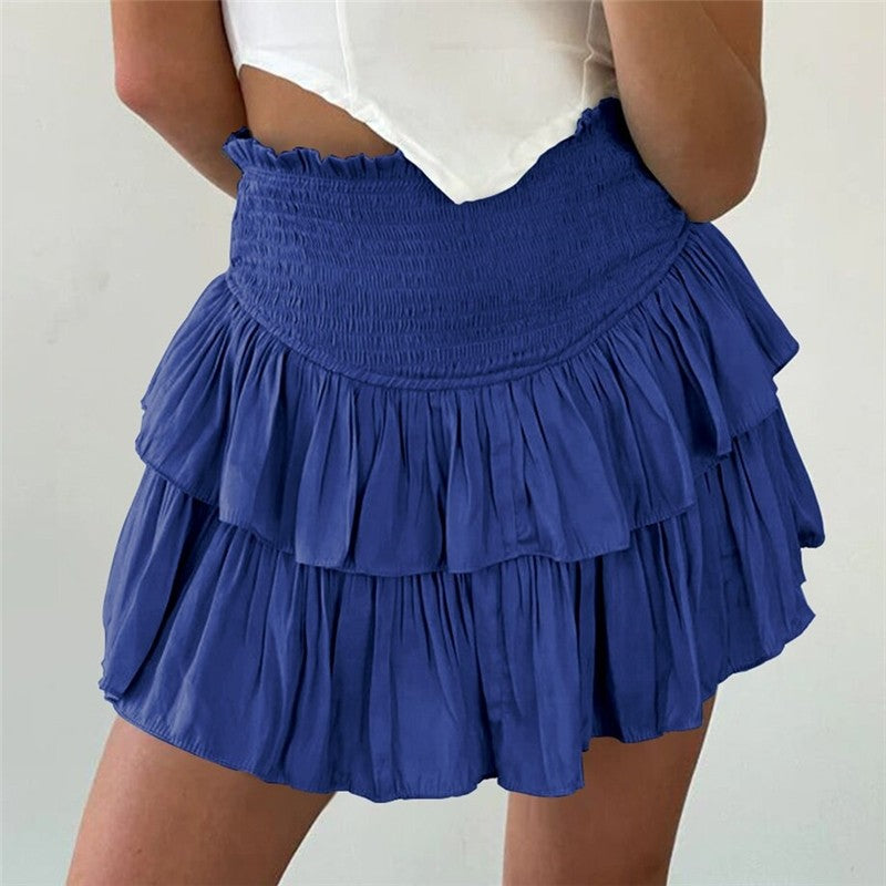 Stylish Solid Color Pleated Mini Skirt