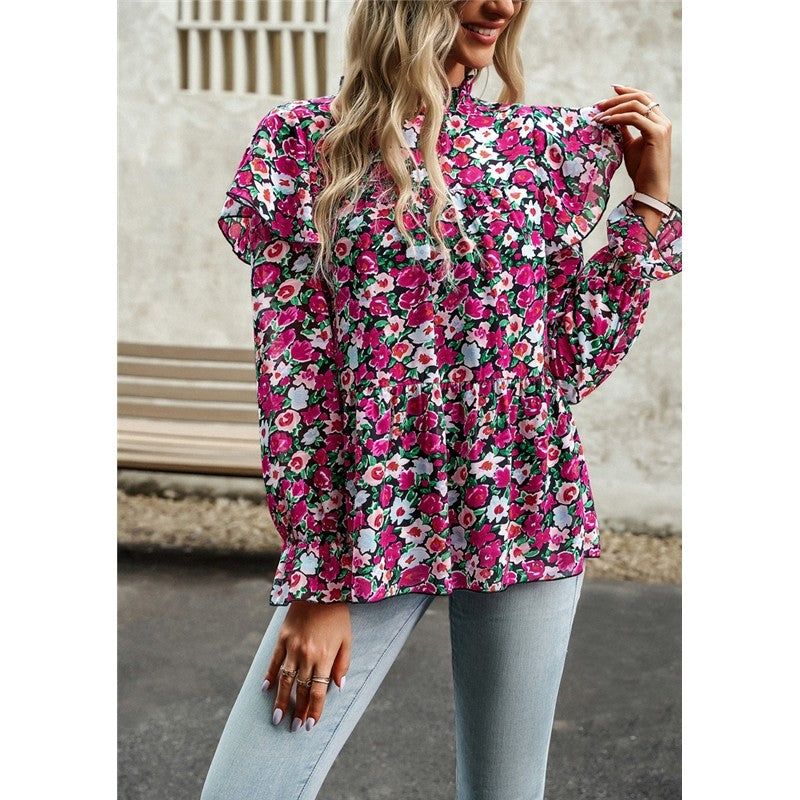Lotus Lantern Sleeve Floral Shirt