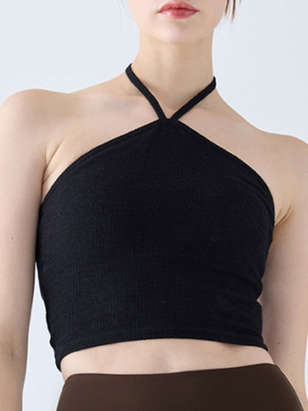 Minimalist Solid Color Halter Sports Crop Top
