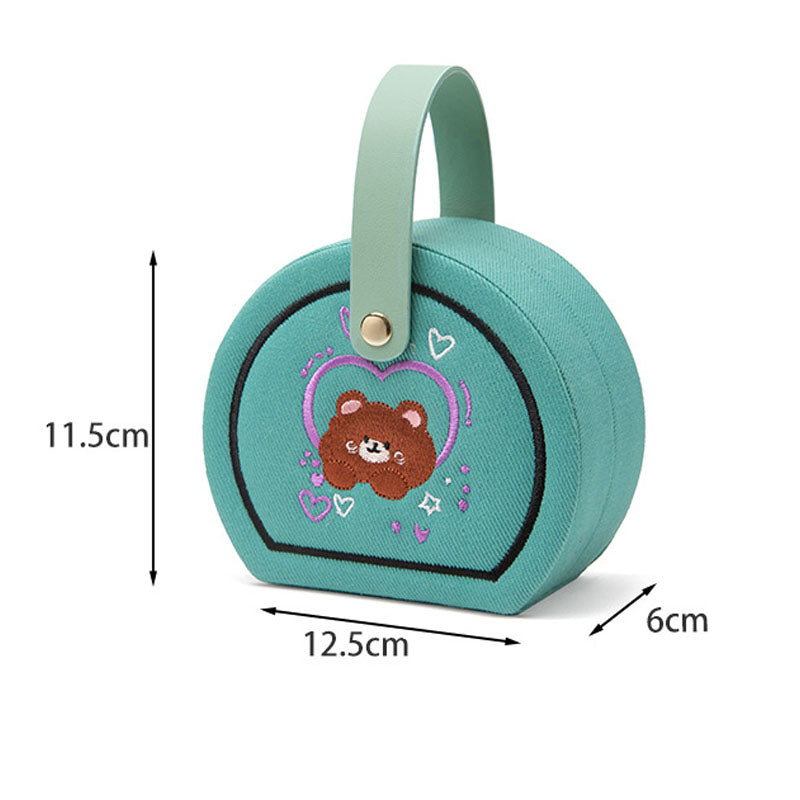 Denim Heart Embroidered Jewelry Box with Handle