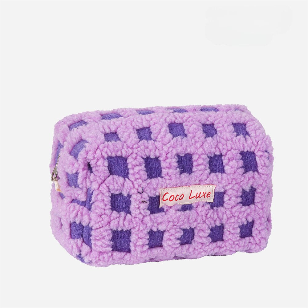 Waffle Checkerboard Plush Makeup Bag