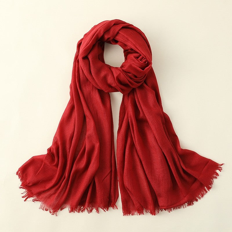 Solid Color Beach Long Cotton And Linen Scarf