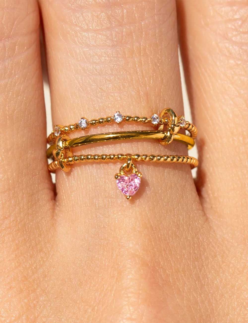 Multi-layer Heart Zircon Pendant Adjustable Ring