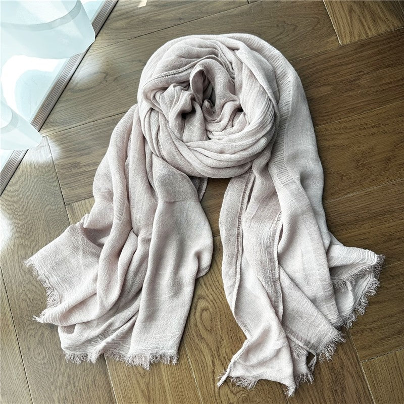 Solid Color Thin Fringed Scarf