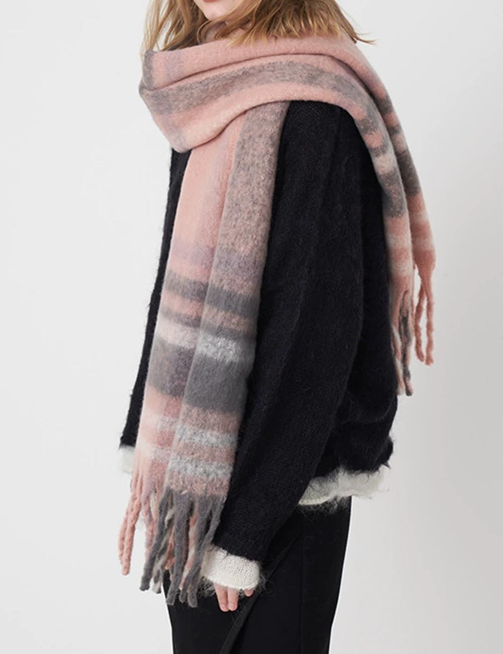Soft Warm Faux Cashmere Plaid Tassel Scarf