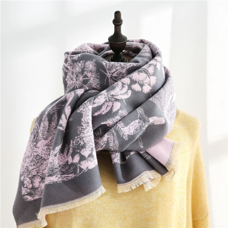 Reversible Printing Warm Imitated Cashmere Shawl Scarf