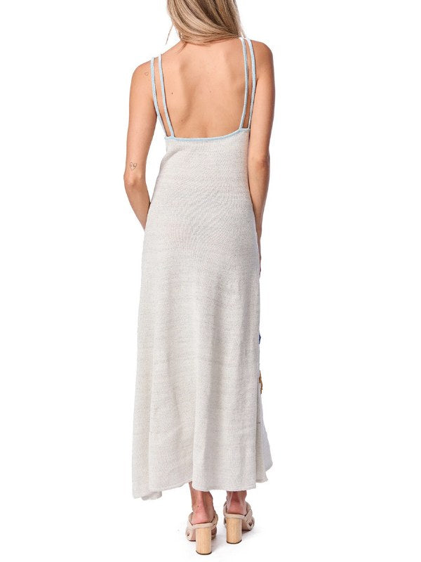 Print Low Collar Knit Spaghetti Dress