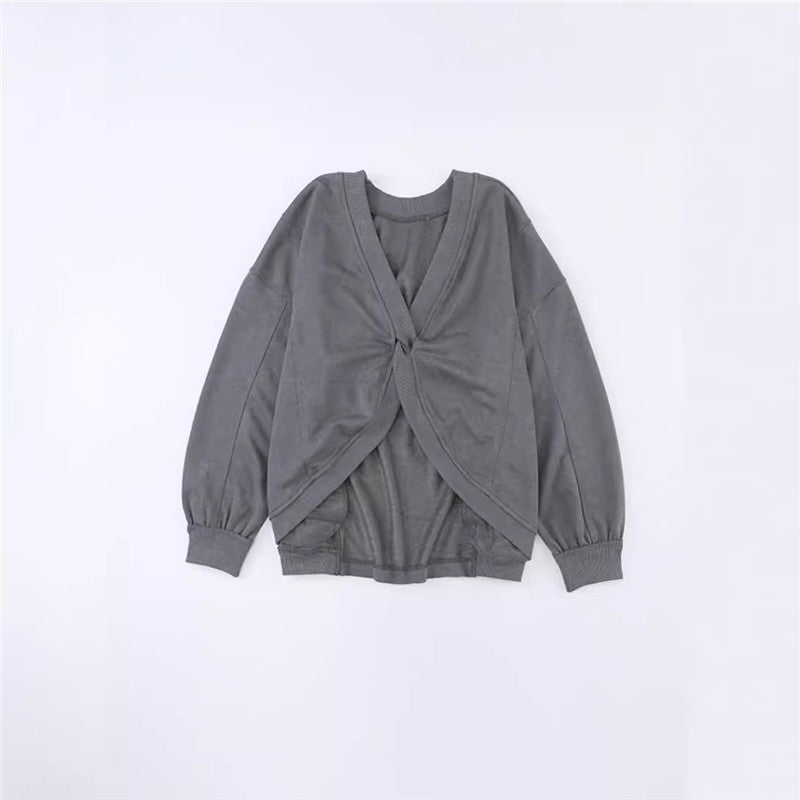 Loose-Fit Minimalist Solid Color Ribbed Cuff Sweatshirt