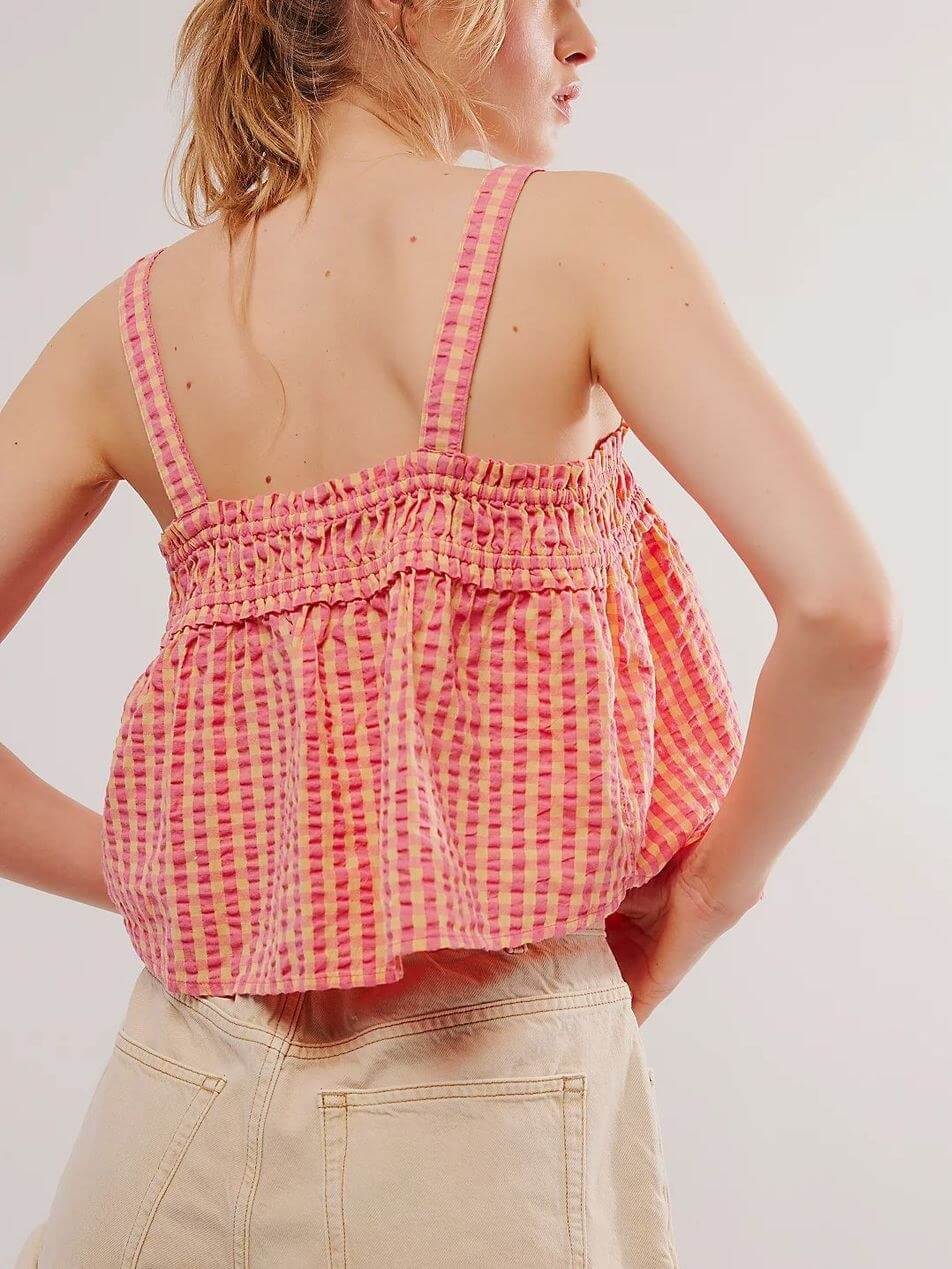 Ruffle Sleeveless String Plaid Tank Tops