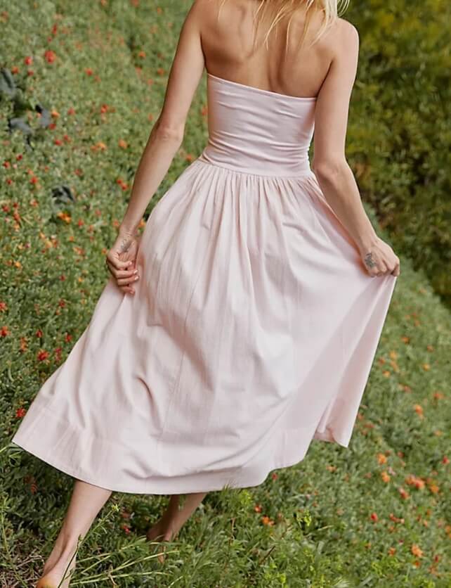 Solid Color Strapless Maxi Dress