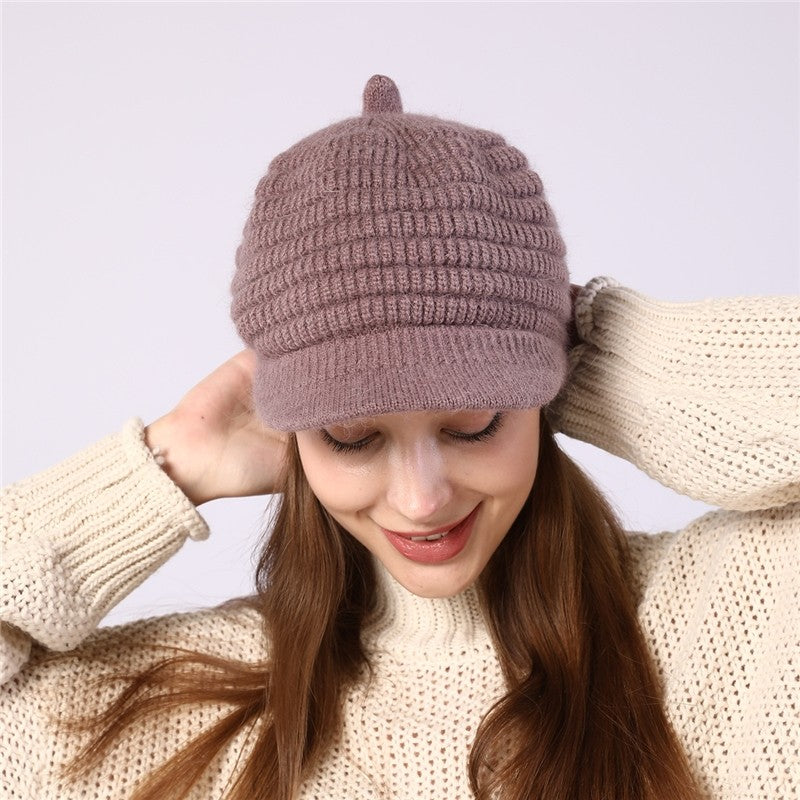 Thick Striped Fleece Knit Duckbill Beret