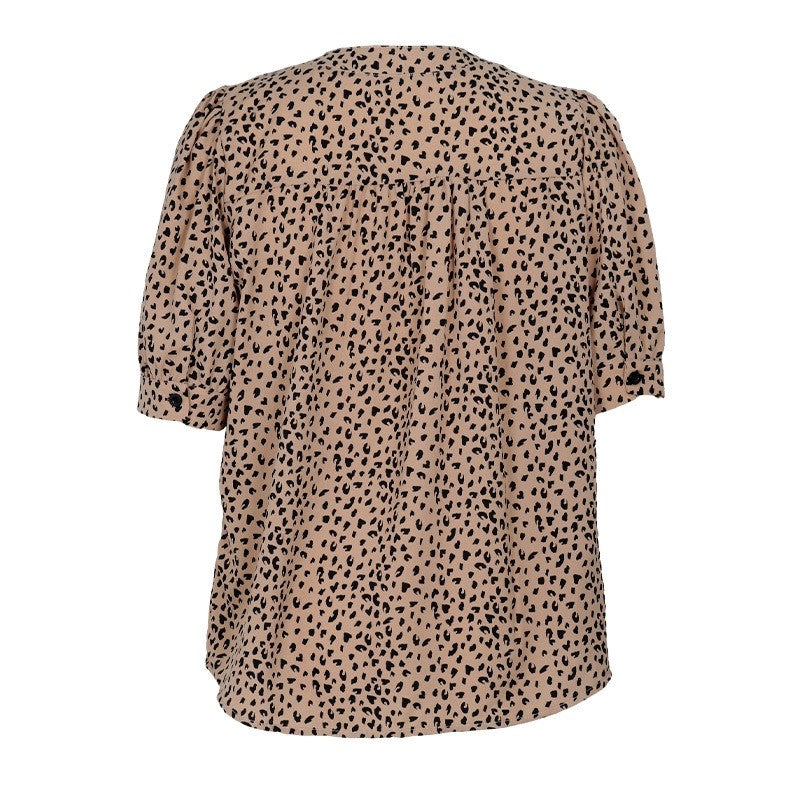 Summer Simple Casual Leopard Print Short-Sleeved V-Neck Commuter Shirt