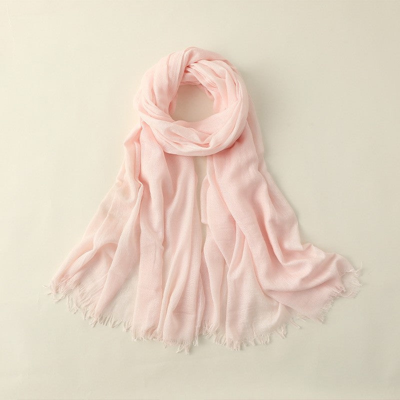Solid Color Sun Protection Long Cotton And Linen Scarf