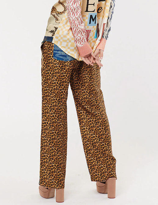 Leopard Print Lantern Sleeves Casual Set