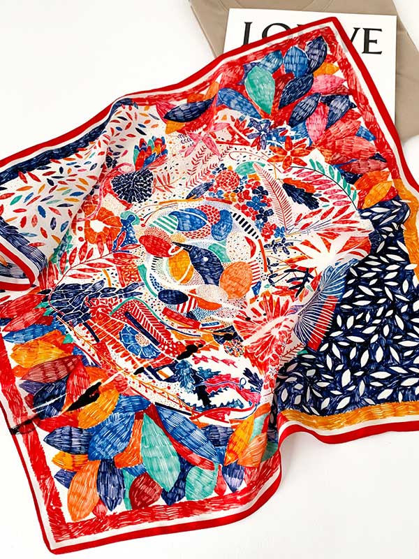 Abstract Printed Sun-Protection Small Square Scarf