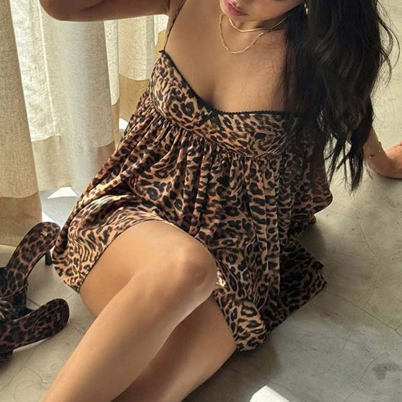 Sexy Leopard Spaghetti Loungewear Nightdress