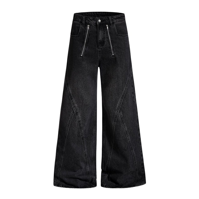 Vintage Washed Wide Leg Deconstructed Denim Pants